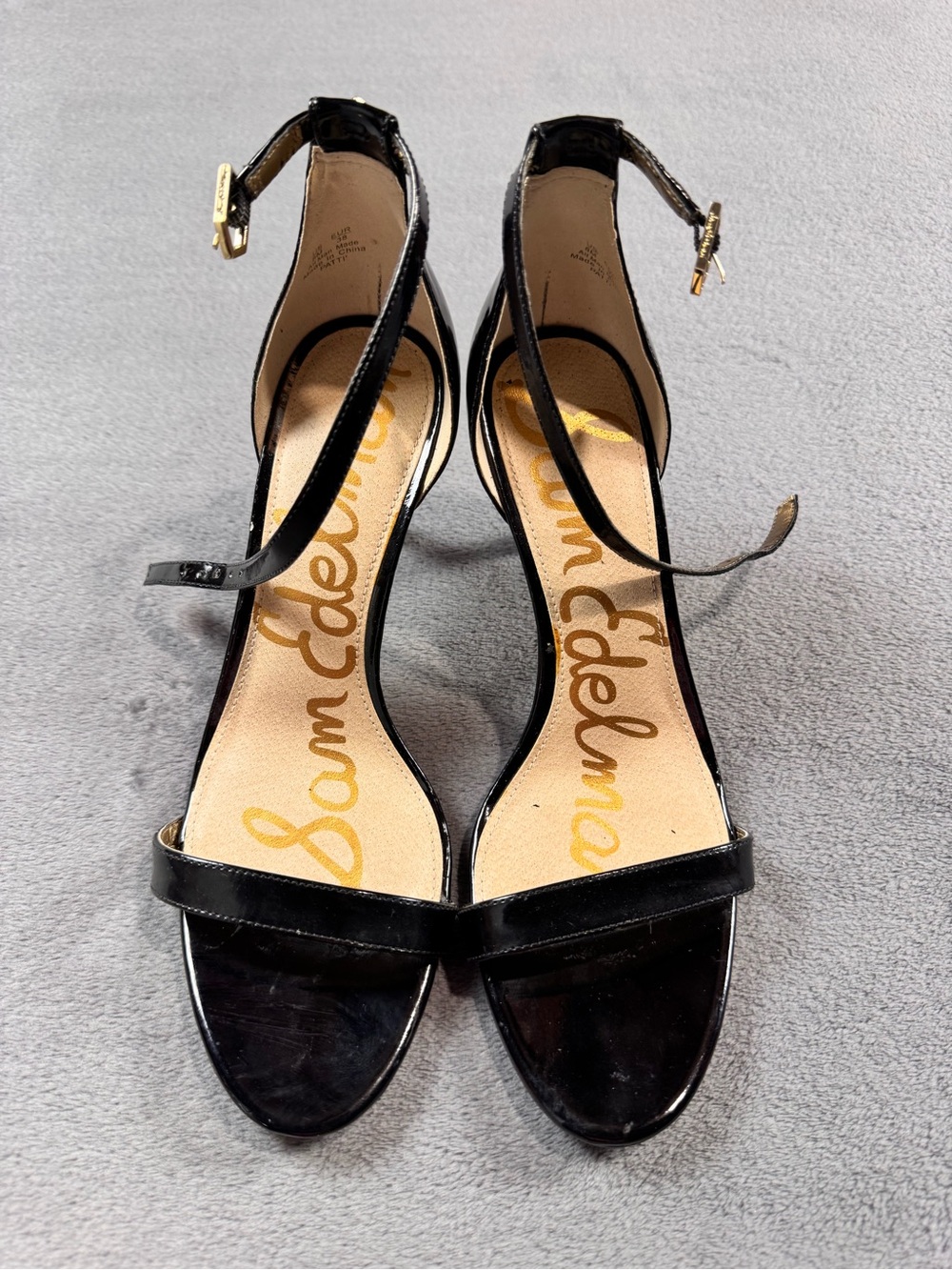 Sam Edelman Black Patent Leather Ankle Strap Heels